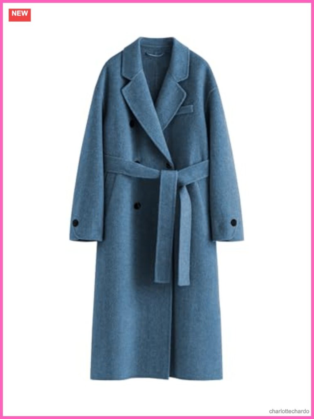 Women's Wool Double Breasted Peacoat, Long Sleeve, Belted Elegant Coat